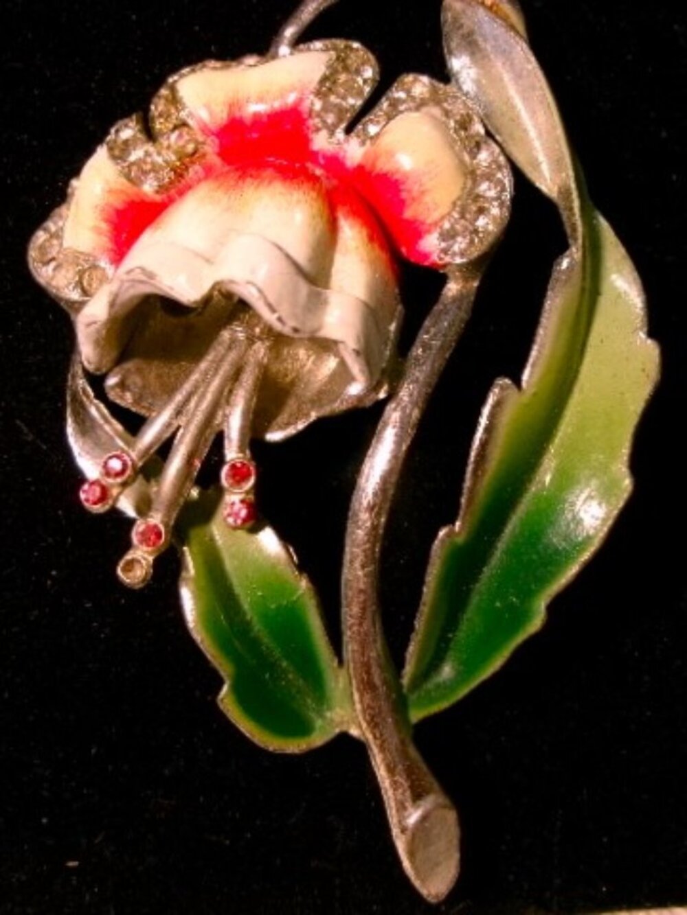 Vintage Coro Enamel and Rhinestone Flower Brooch**Unique** Lot of 2**1940's**
